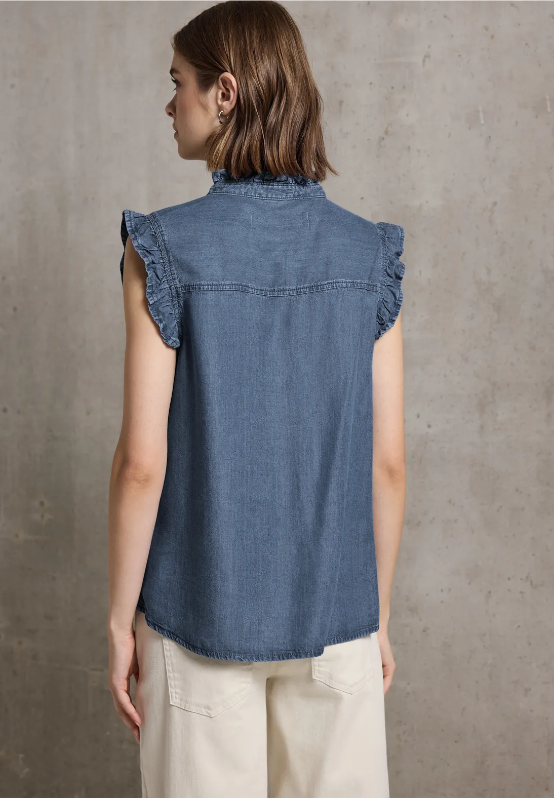 Street One Studio Bluse mit Rüschendetails - Medium Blue Soft Washed