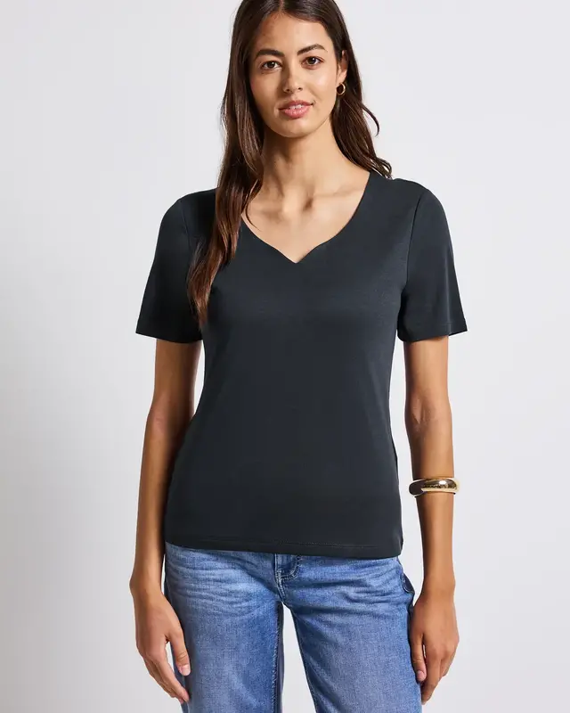 Street One T-Shirt with Heart Neckline - Deepwater Blue