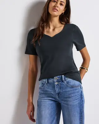 Street One T-Shirt with Heart Neckline - Deepwater Blue