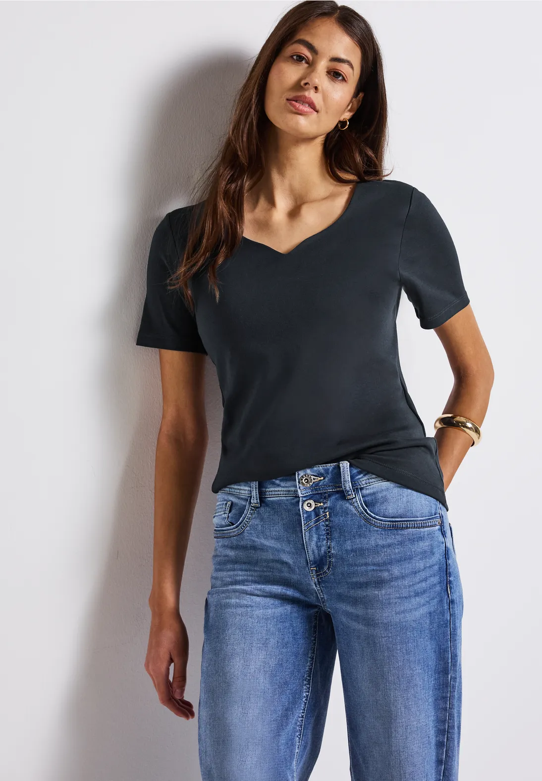 Street One Maglietta Donna Con Stampa, Blu Profondo, Taglia 40 – Estiva, Scollo Rotondo Con Spacco