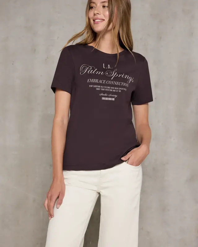 Street One Studio T-Shirt with Text - Fudge Red