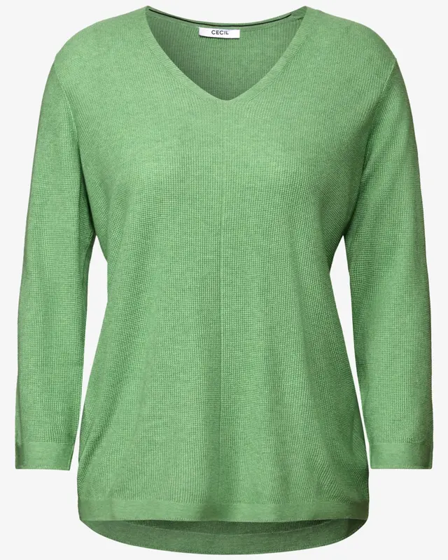 Cecil Gebreide Trui met V-hals - Fennel Green Melange