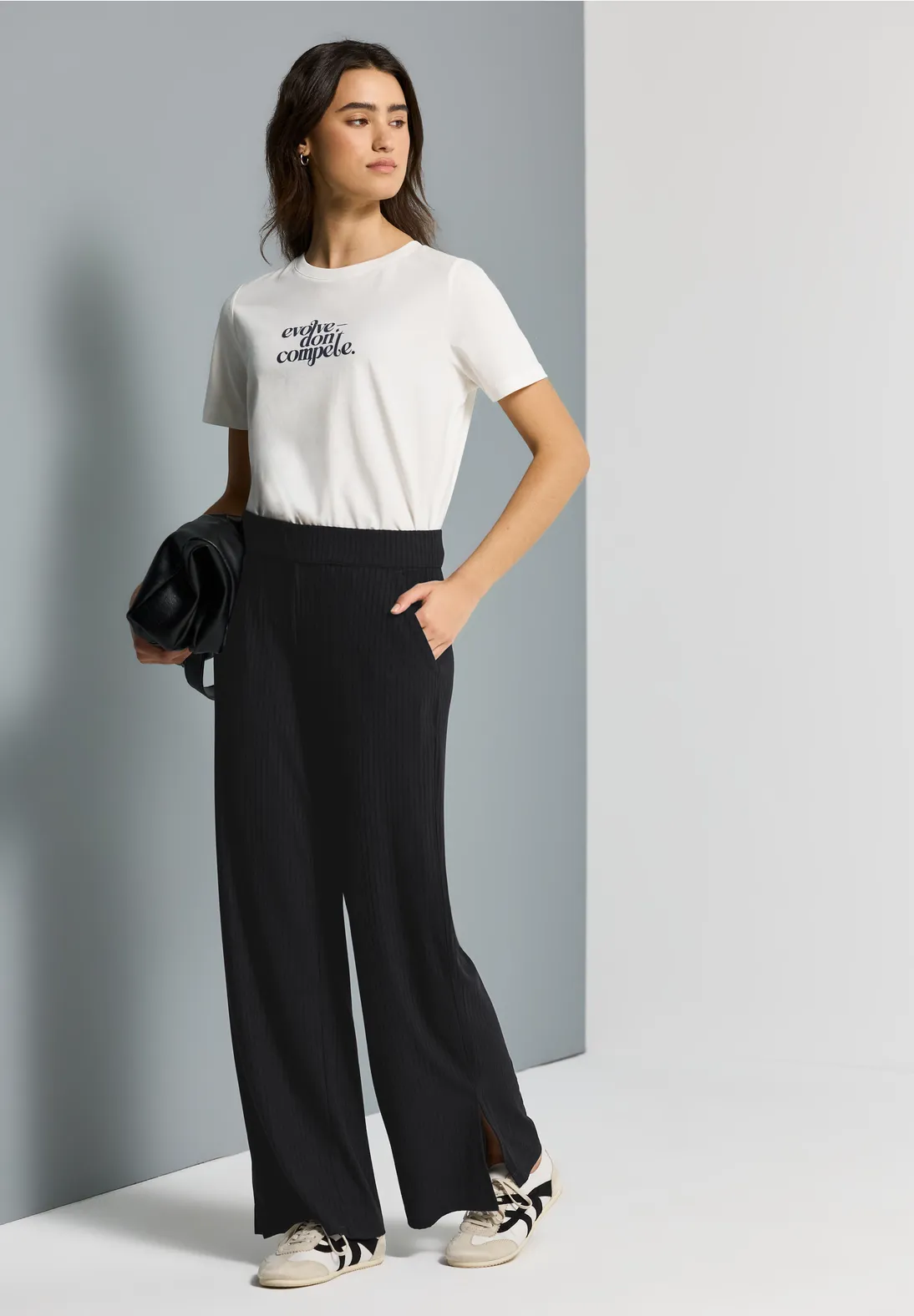 Street One Studio Jersey Pants with Slit - Black | - Cotton Blues