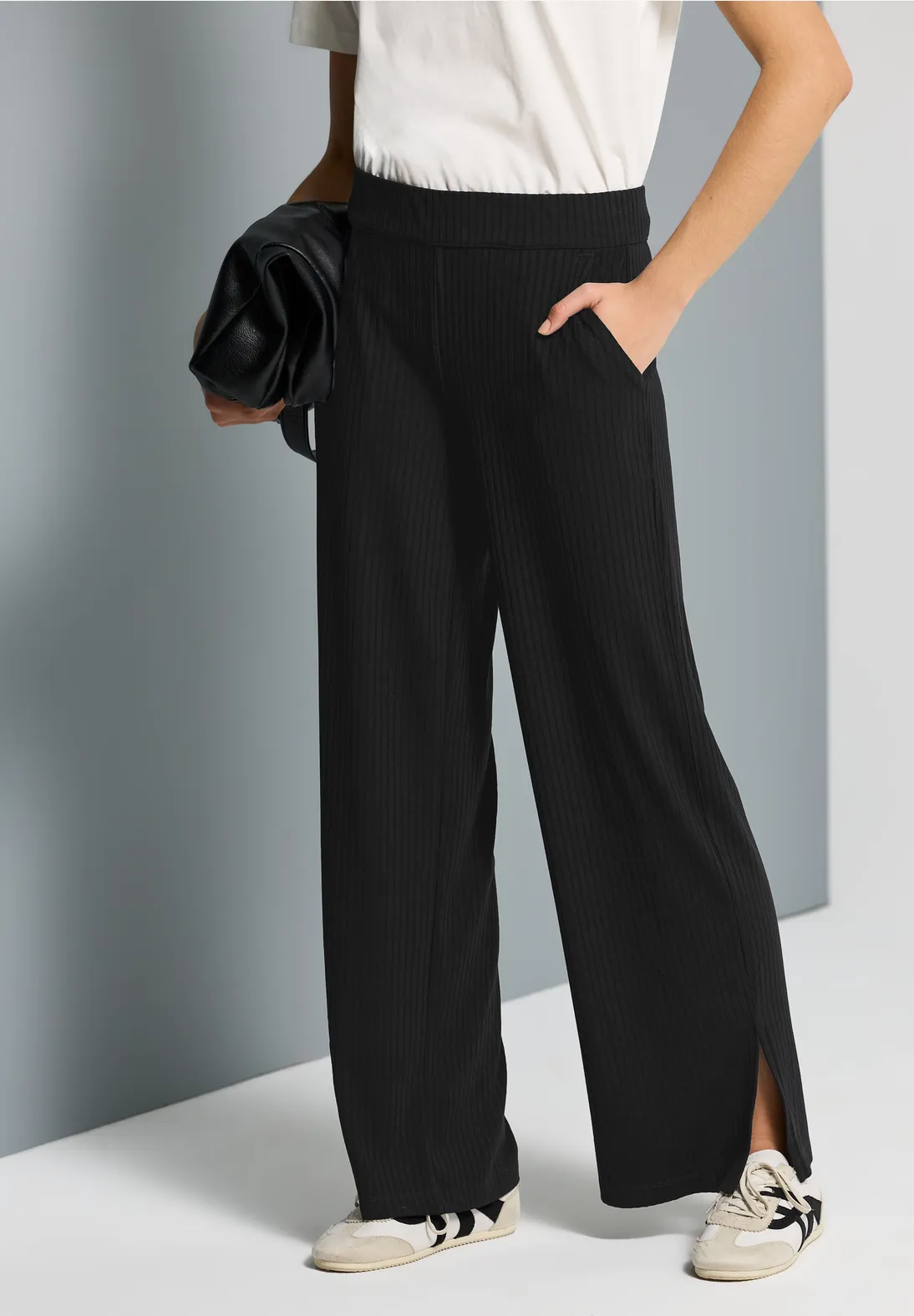 Street One Studio Jersey Pants with Slit - Black | - Cotton Blues