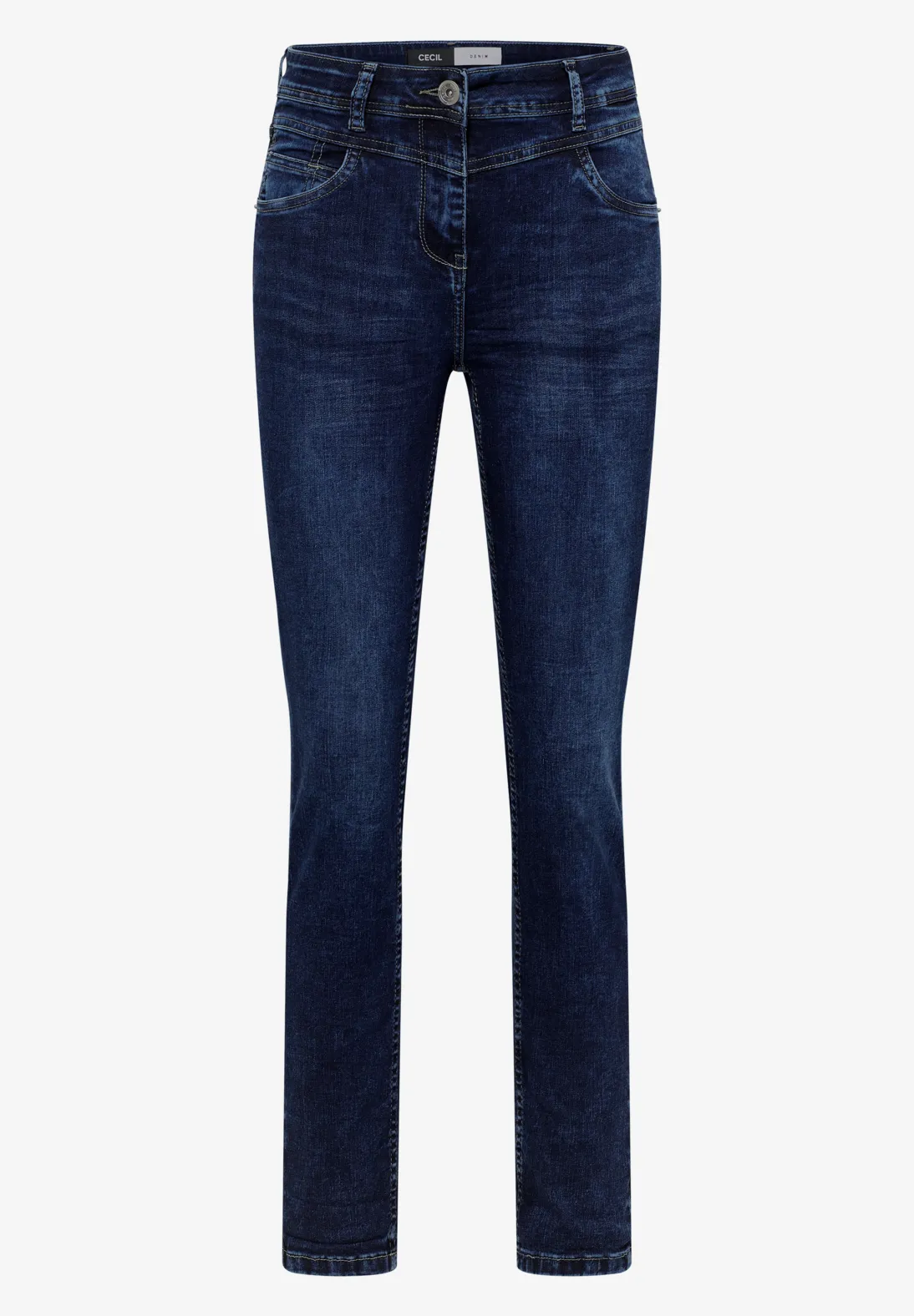CECIL Jeans in Slim Fit Toronto Mid Blue Used Wash Cotton Blues