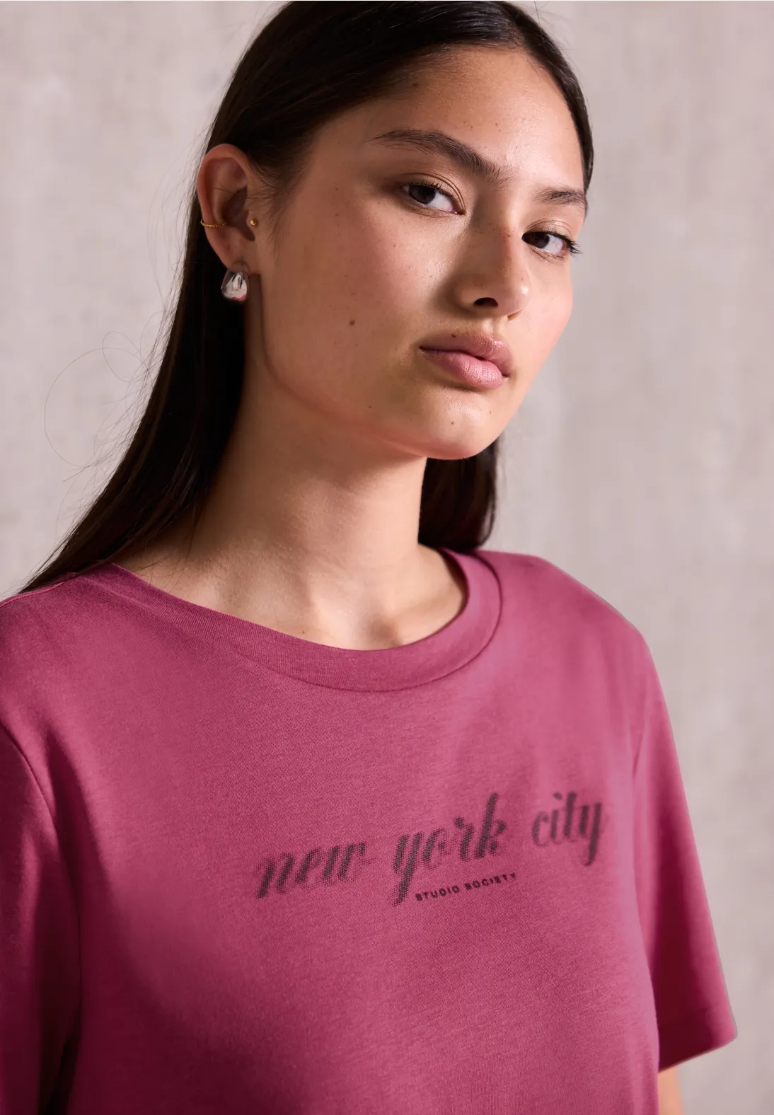 Street One Studio T-Shirt met Woordprint - Dark Candy Pink