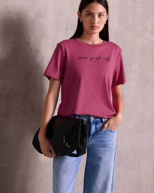 Street One Studio T-Shirt met Woordprint - Dark Candy Pink