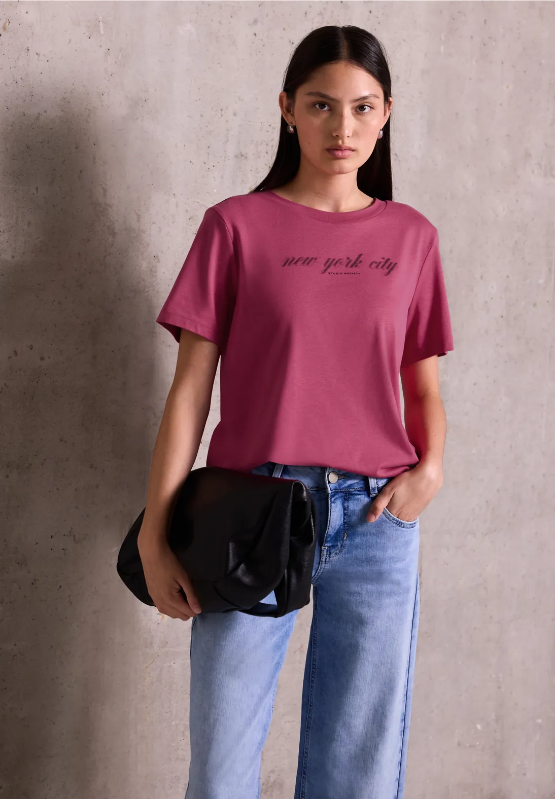 Street One Studio T-Shirt met Woordprint - Dark Candy Pink