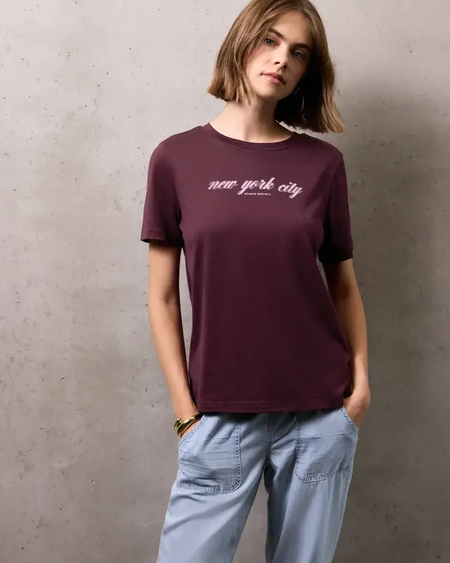 Street One Studio T-Shirt met Woordprint - Dark Plum Red