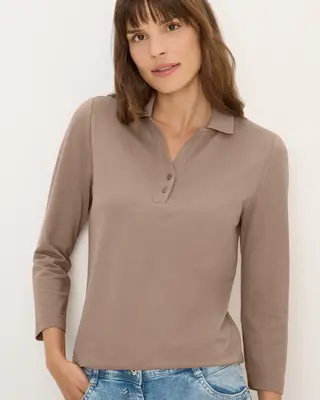 Cecil Poloshirt with Button Detail - Natural Taupe