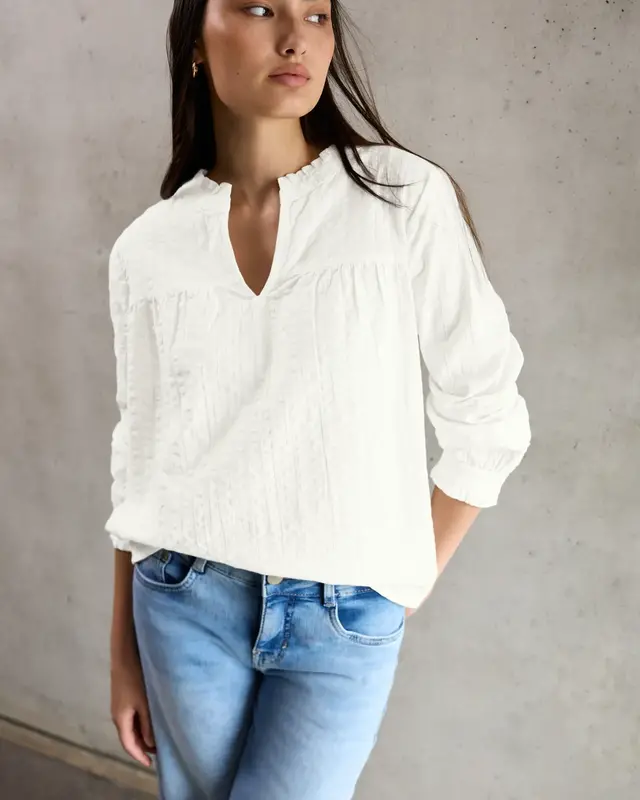 Street One Studio Seersucker Bluse mit Rüschen - Off White