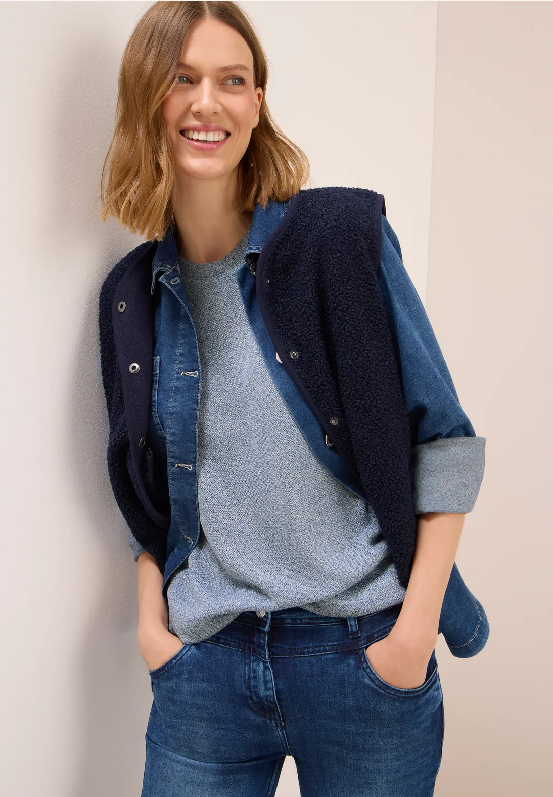 Cecil Leichtes Strick-Look Shirt - Light Sky Blue