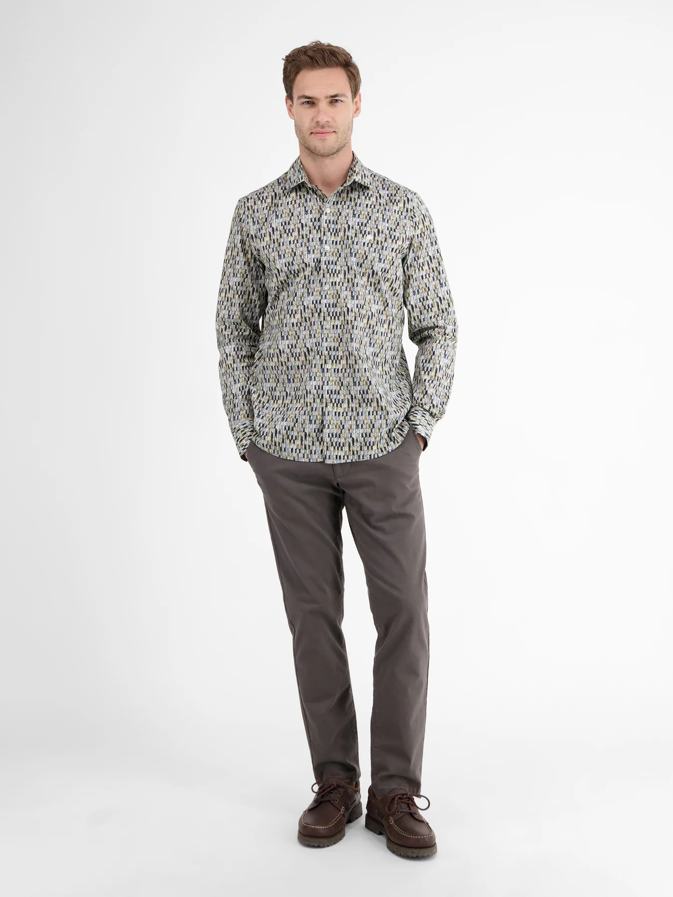 Lerros Poplin Hemd mit Design Print - Broken White