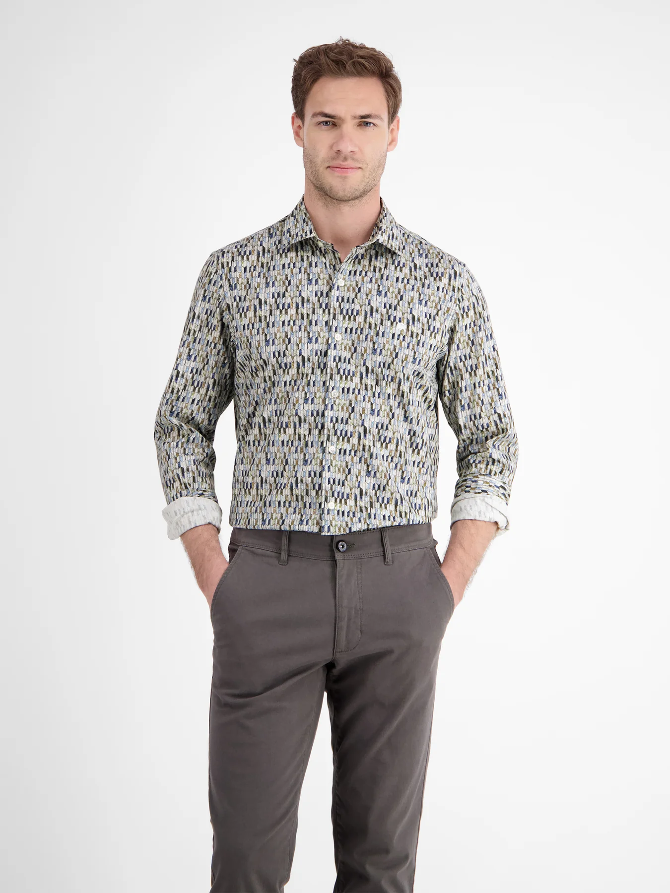 Lerros Poplin Overhemd Design Print - Broken White