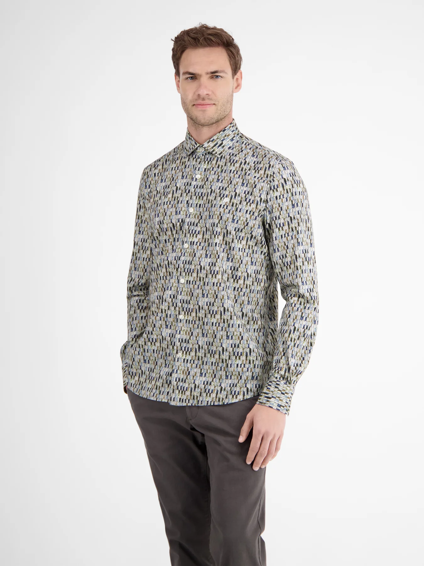 Lerros Poplin Overhemd Design Print - Broken White