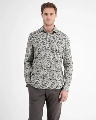 Lerros Poplin Overhemd Design Print - Broken White