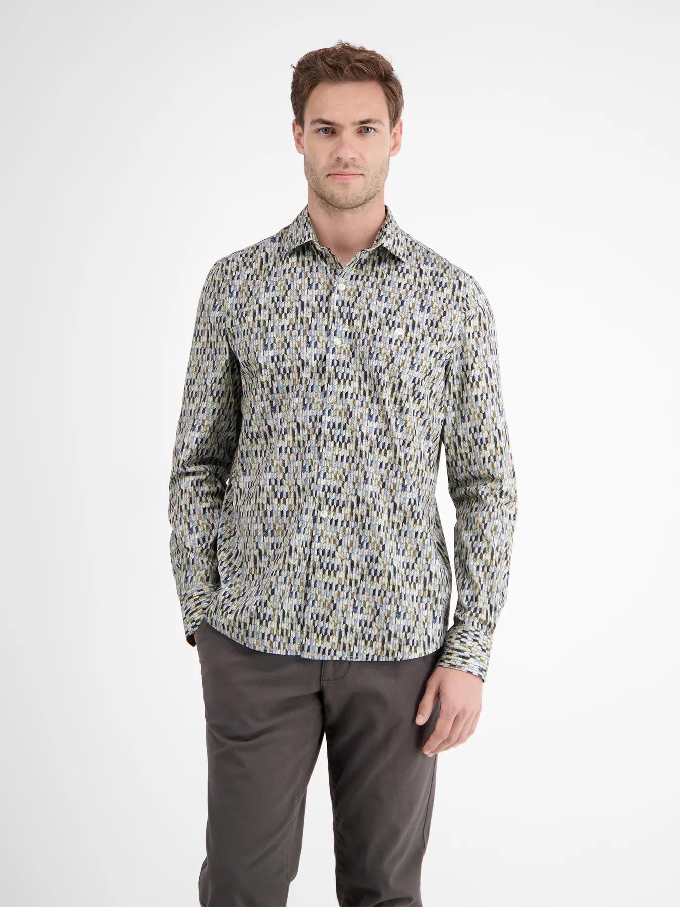 Lerros Poplin Hemd mit Design Print - Broken White