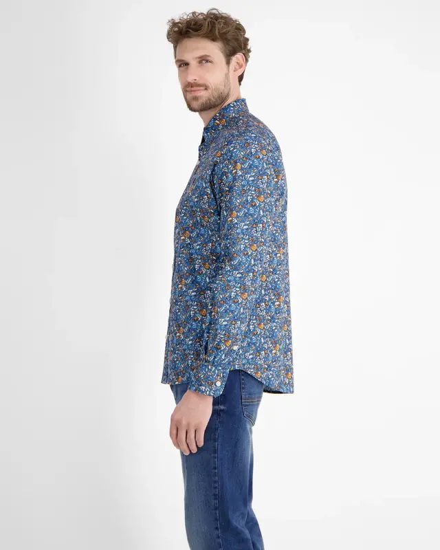 Lerros Stretch Overhemd met Bloemen - Storm Blue