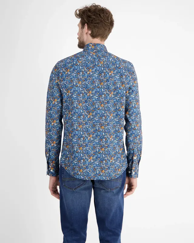Lerros Stretch Overhemd met Bloemen - Storm Blue