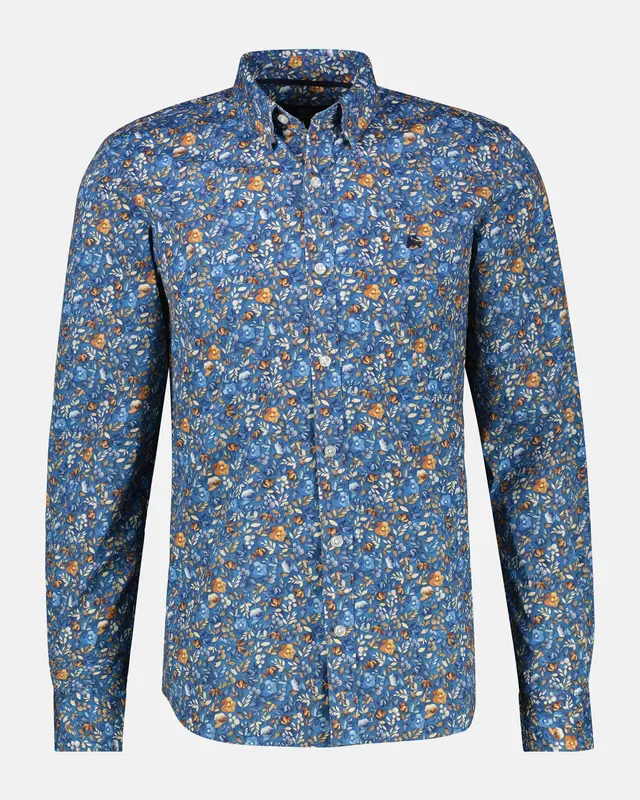 Lerros Stretch Overhemd met Bloemen - Storm Blue