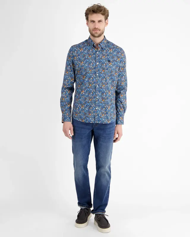 Lerros Stretch Overhemd met Bloemen - Storm Blue