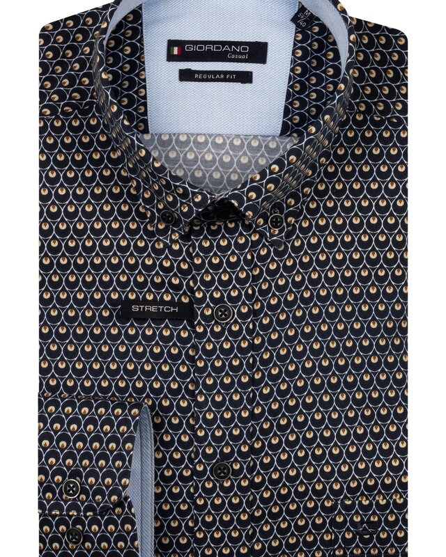 Giordano Satin-Stretch Print Hemd - Navy