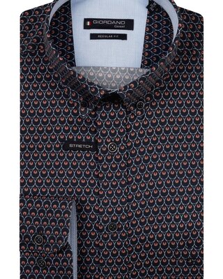 Giordano Satin-Stretch Print Hemd - Deep Mauve