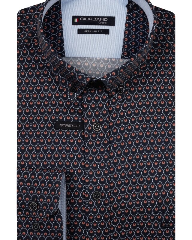 Giordano Satin-Stretch Print Overhemd - Deep Mauve