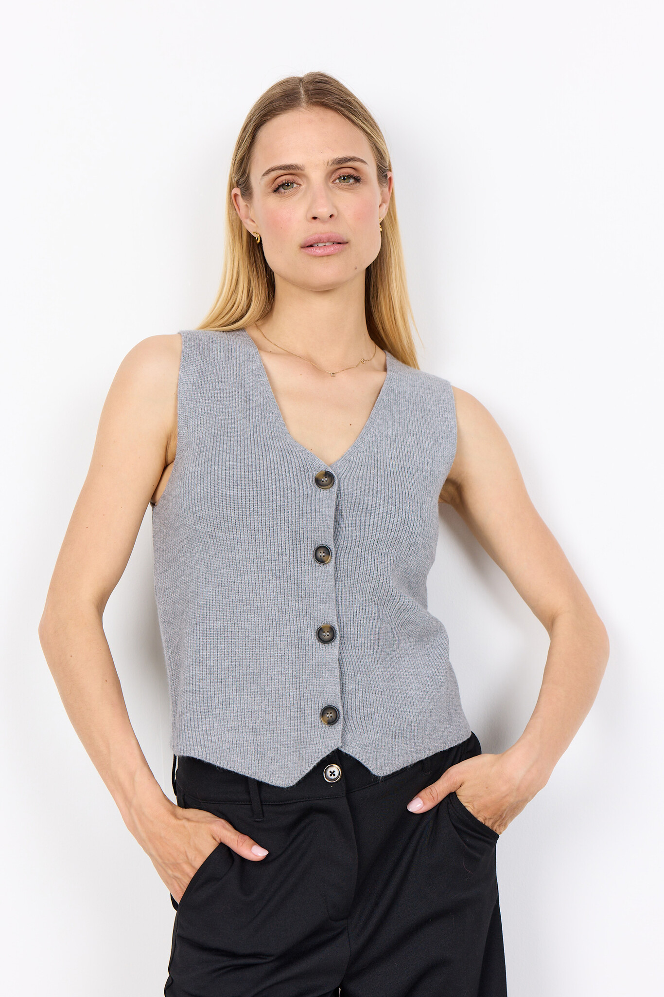 Soyaconcept Knit Waistcoat Kanita 27 - Medium Grey Melange