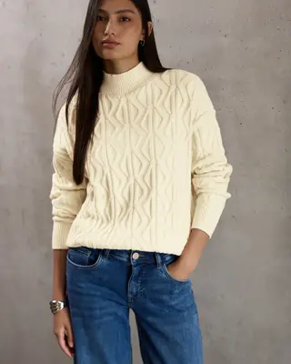 Street One Studio Jumper with Knit Pattern - Soft Beige