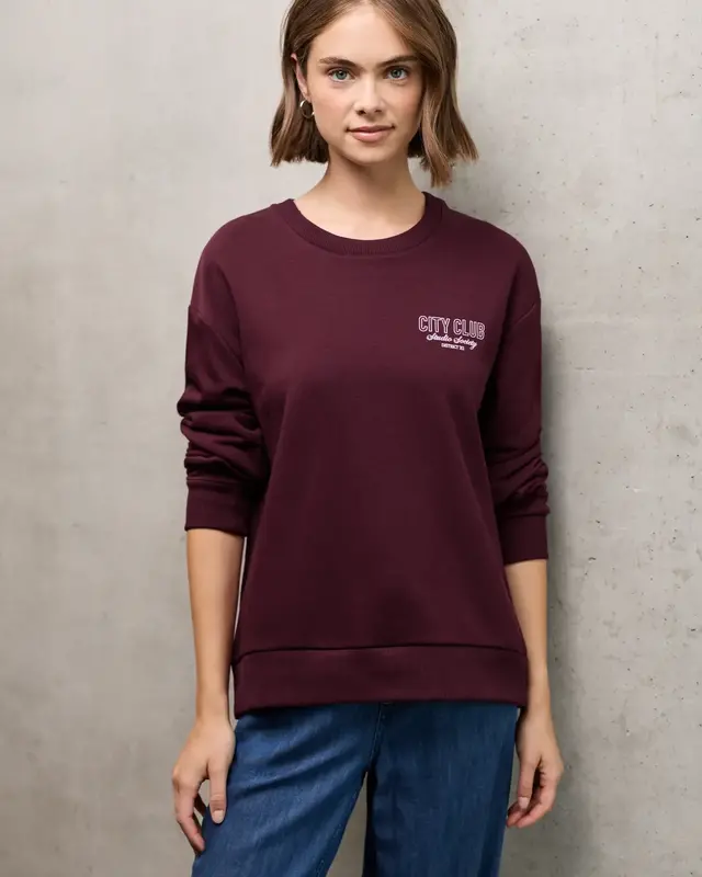 Street One Studio Loose Fit Backprint Sweater - Dark Plum Red