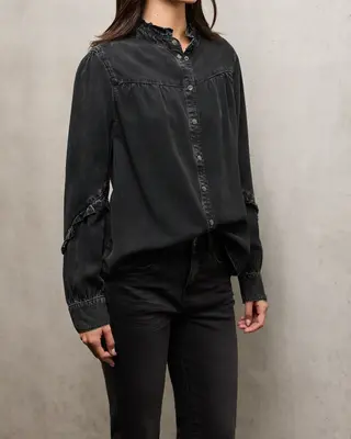 Street One Studio Jeansbluse mit Rüschen - Black Washed