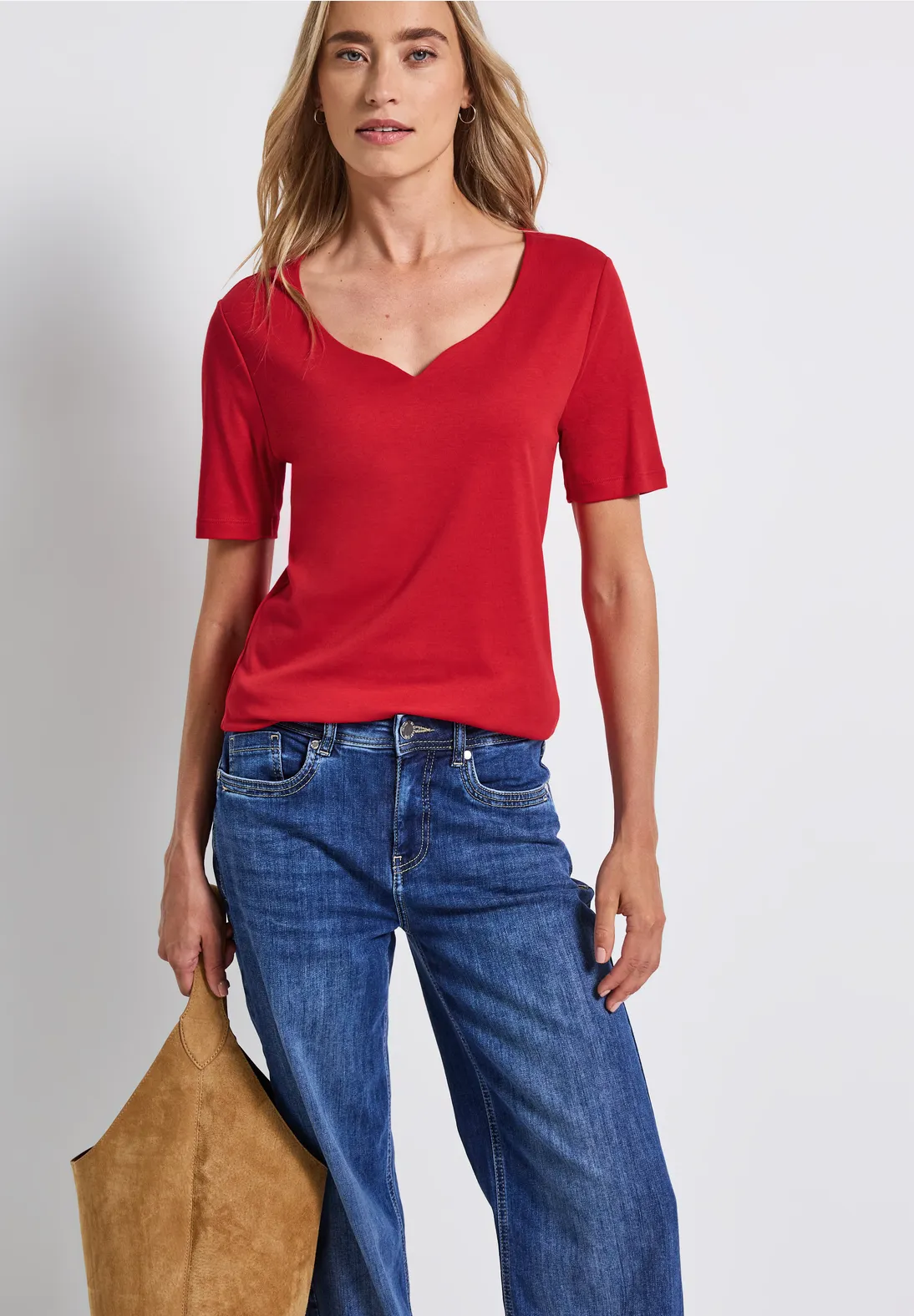 Street One T-Shirt mit Herzausschnitt - Racing Red