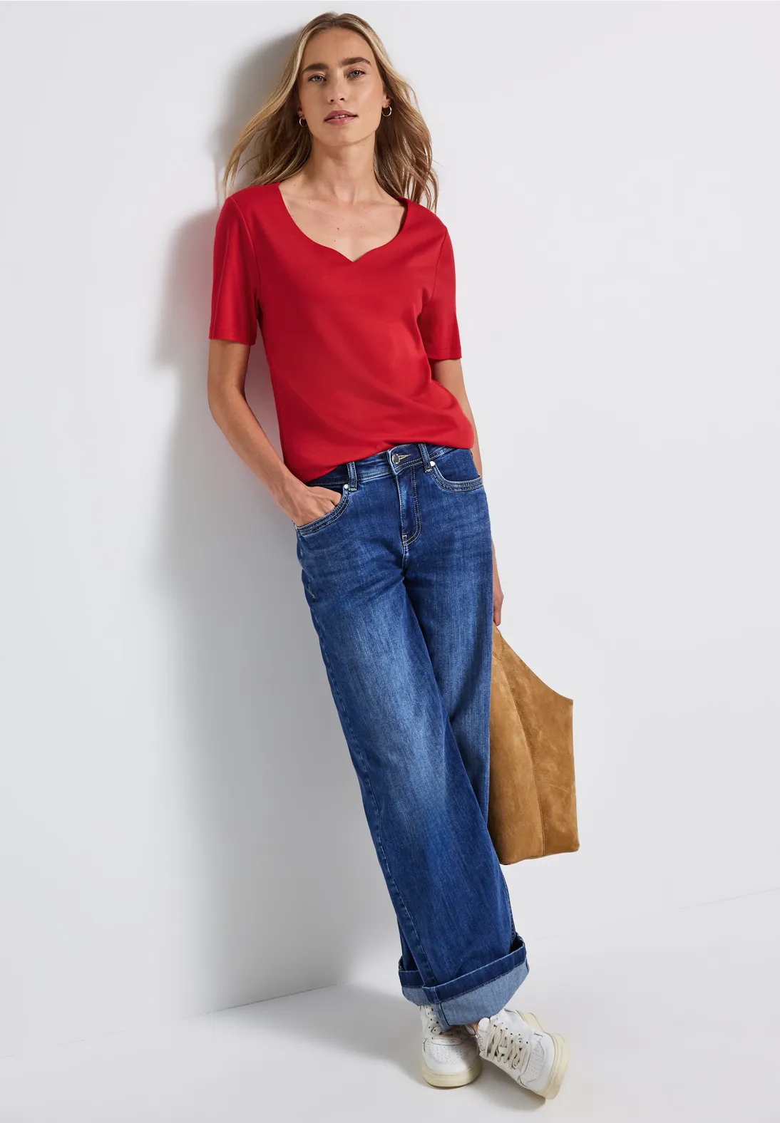 Street One T-Shirt mit Herzausschnitt - Racing Red