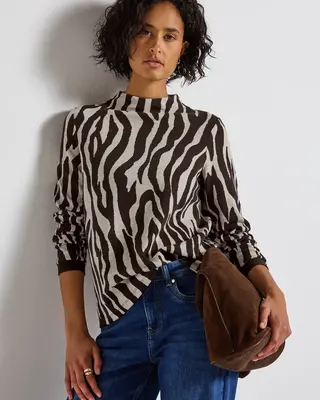 Street One Shirt met Zebraprint - Deep Roast Brown