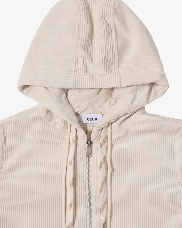 Cecil Corduroy Jas met Capuchon - Oat Milk Beige