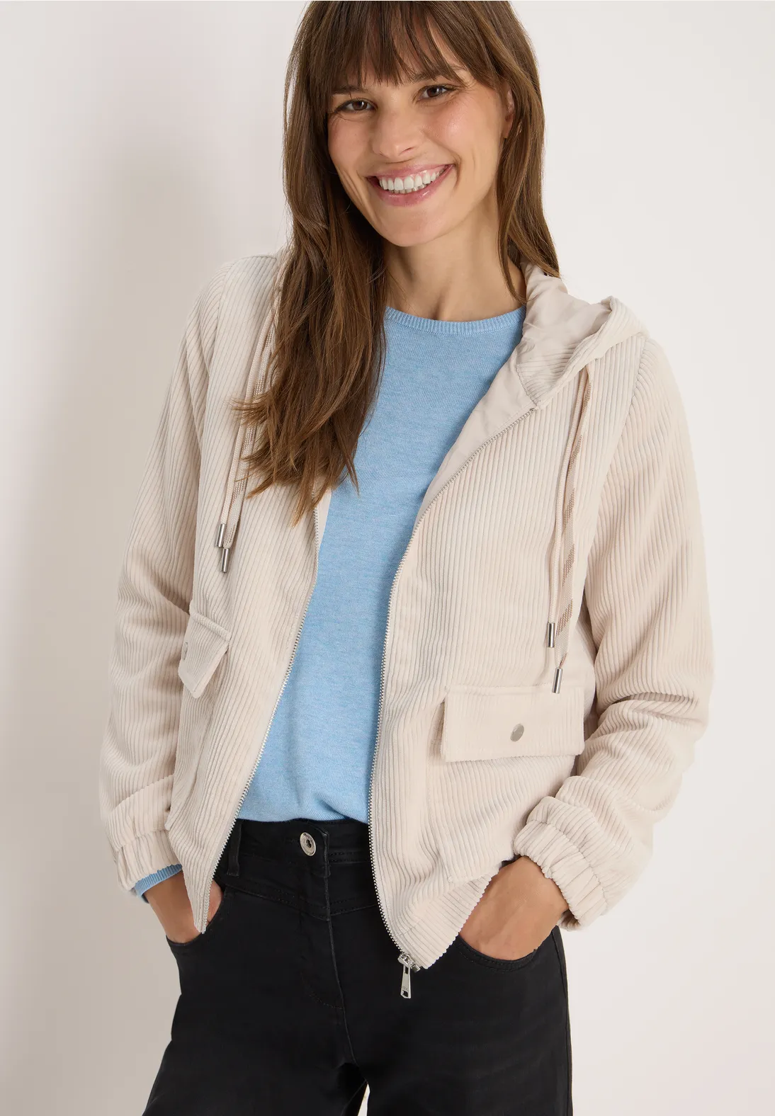 Cecil Cordjacke mit Kapuze - Oat Milk Beige