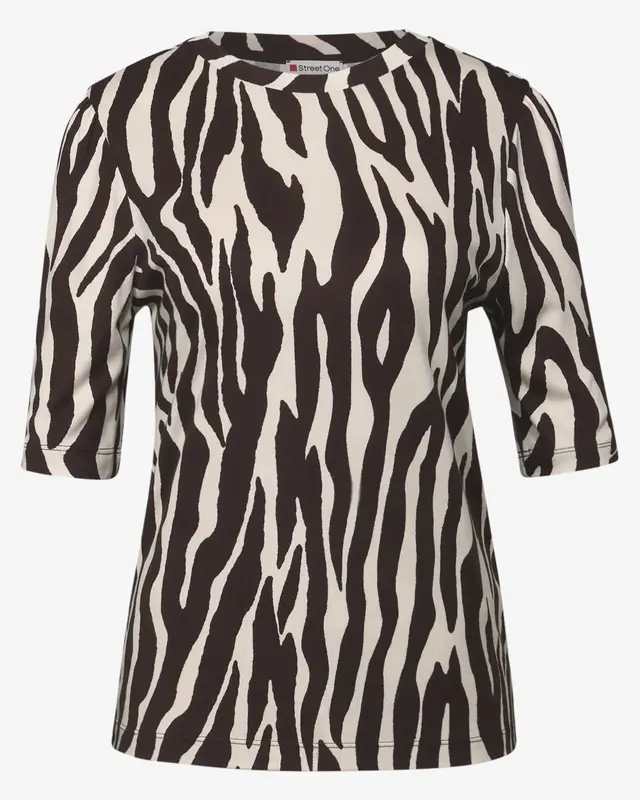 Street One Print T-Shirt mit Raffung - Deep Roast Brown