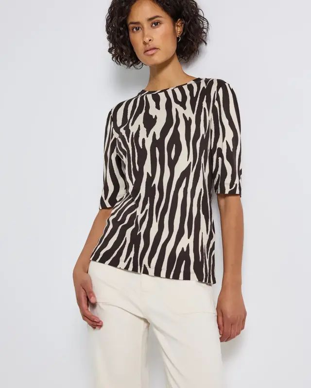 Street One Print T-Shirt mit Raffung - Deep Roast Brown