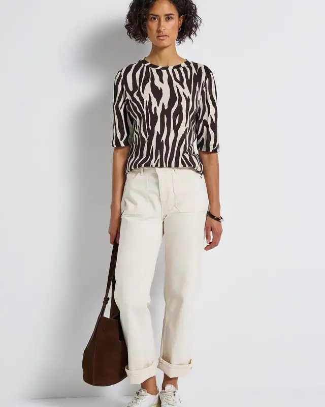 Street One Print T-Shirt mit Raffung - Deep Roast Brown