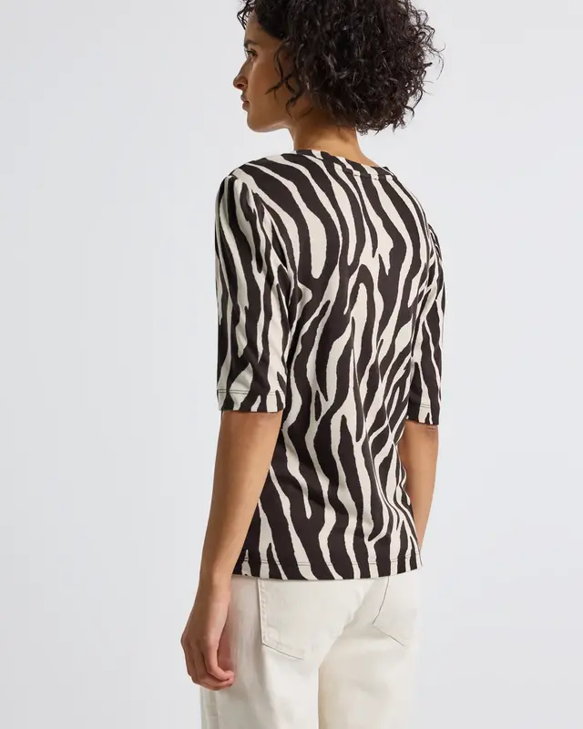 Street One Print T-Shirt mit Raffung - Deep Roast Brown