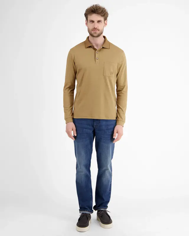 Lerros Poloshirt met Lange Mouwen - Light Coffee