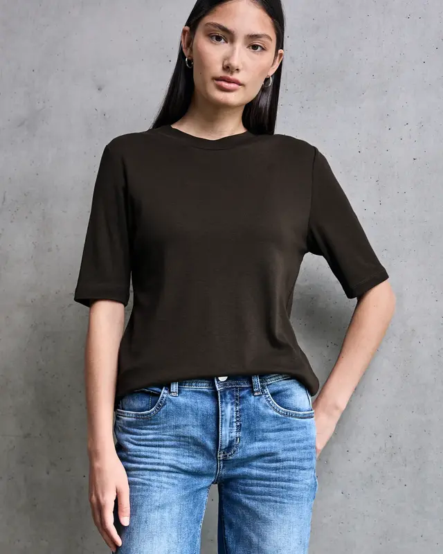 Street One Studio Basic Kurzarm Shirt - Dark Auburn Brown