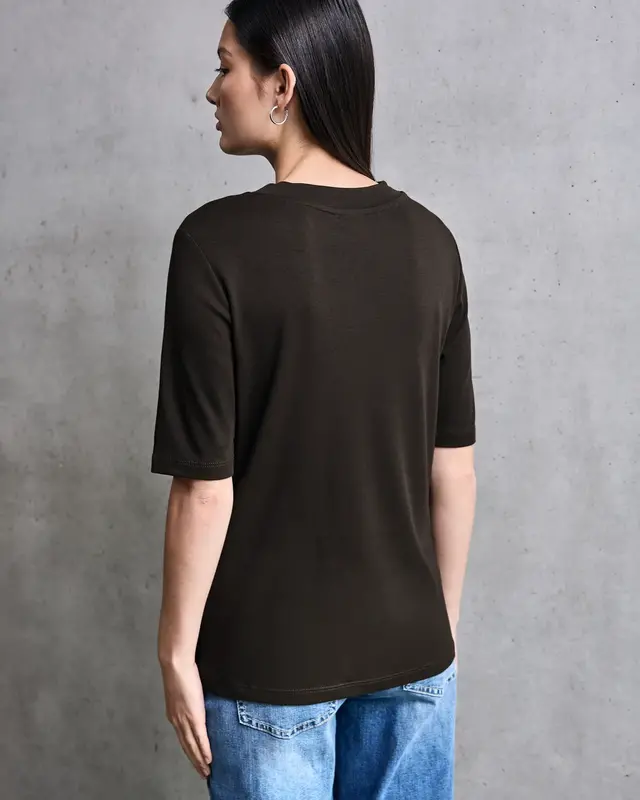 Street One Studio Basic Kurzarm Shirt - Dark Auburn Brown