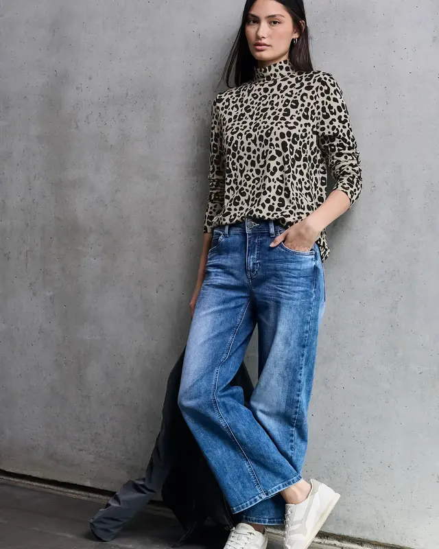 Street One Studio Jersey Shirt mit Leo-Muster - Morn Beige