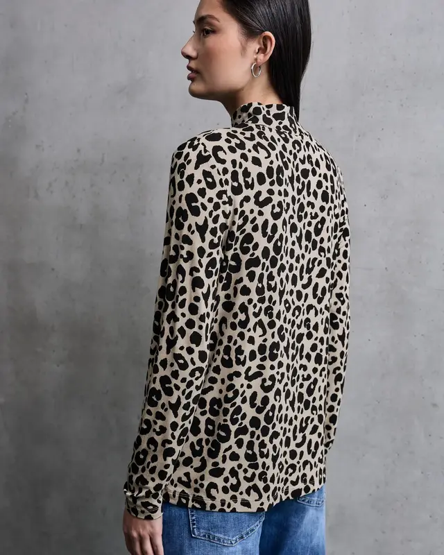 Street One Studio Jersey Shirt mit Leo-Muster - Morn Beige