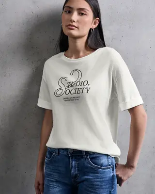 Street One Studio T-Shirt met Woordprint - Off White