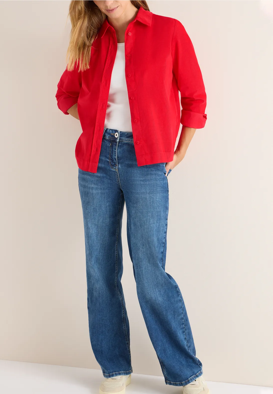Top/Blouse Femme Plus Size Faded Glory - Rouge Velours Côtelé - Taille 28W - Occasion Très Bon État