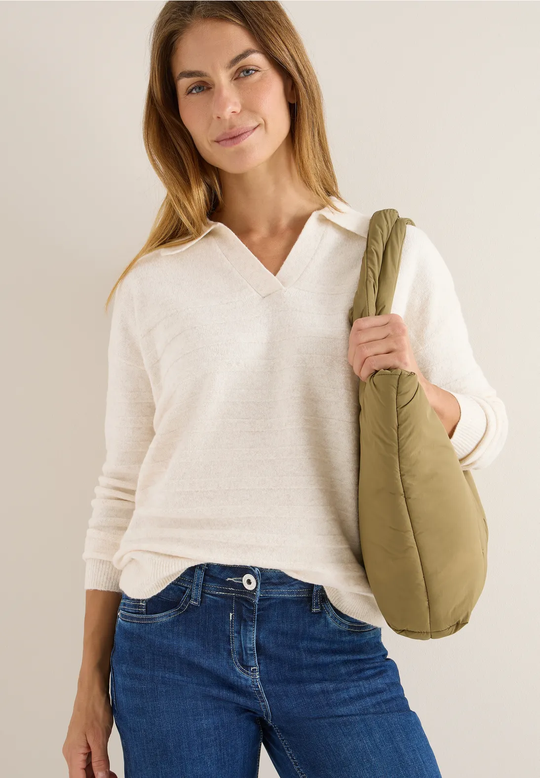 Cecil Softer Strukturpullover - Oat Milk Beige Melange