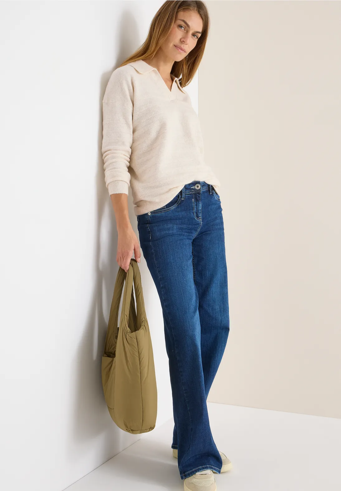 Cecil Softer Strukturpullover - Oat Milk Beige Melange